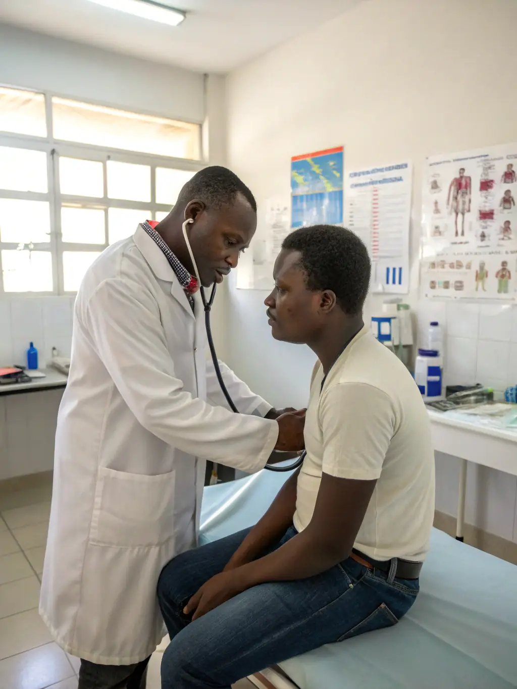 A doctor explaining the results of an immigration medical exam to a patient at Clinique Immigration Luso, highlighting the clinic's commitment to clear communication.